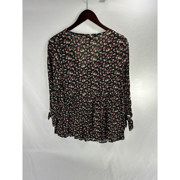 The Nines by Hatch Womens Blouse Size Small V-Neck Black Floral NWT Long Sleeve - Picture 2 of 10